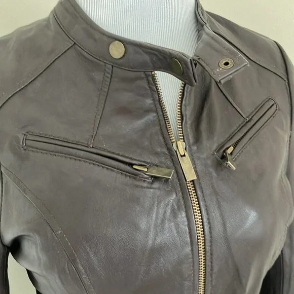 Arden B brown leather moto jacket coat medium - Picture 3 of 13